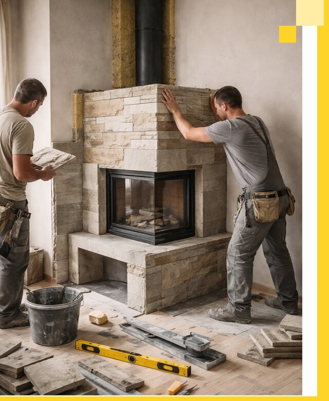 Угловые камины под ключ проект, монтаж и отделка в Рузаевке