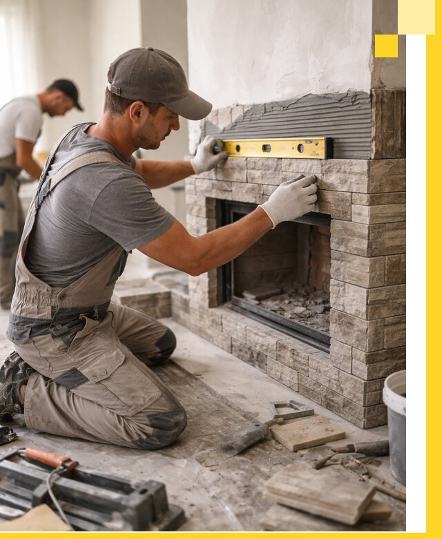 Облицовка каминов в Рузаевке, монтаж и отделка натуральным камнем