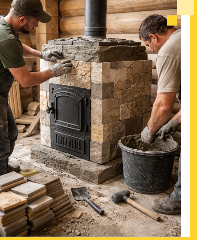 Облицовка банной печи под ключ в Рузаевке: камень и плитка