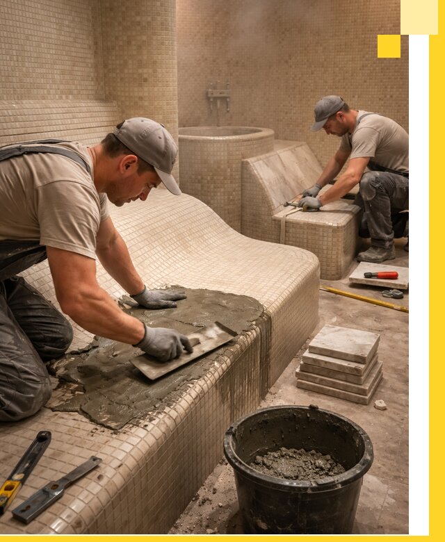 Лежаки для хамама под ключ в Рузаевке, проект и монтаж