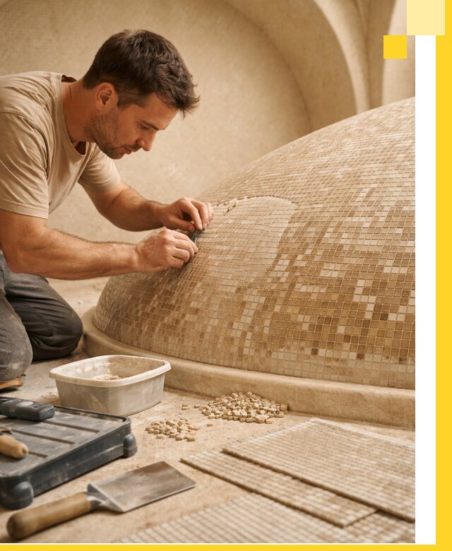 Профессиональная укладка мозаики для хамама под ключ в Рузаевке